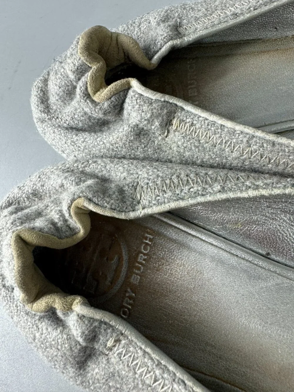 Tory Burch Reva Gray Silver Wool Ballet Flats Shoes, Size 7